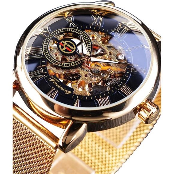 Men's Skeleton Watch Steampunk Watch Black Mechanical Watch for Men Minimalist - Picture 3 of 6
